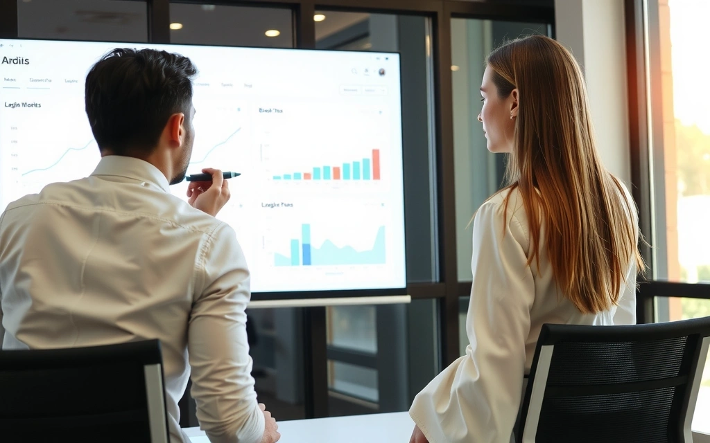 Persoane analizând date și grafice