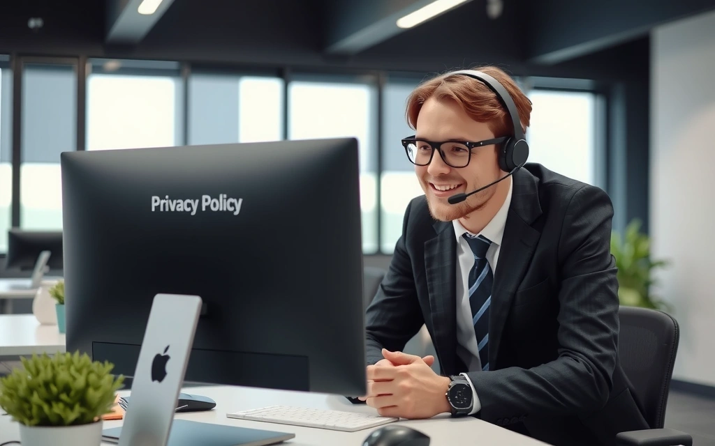 Ilustrație cu un operator de suport client care ajută un utilizator cu întrebări despre confidențialitate