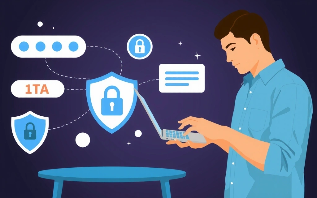 Ilustrație cu o persoană care navighează pe internet și date care circulă în siguranță