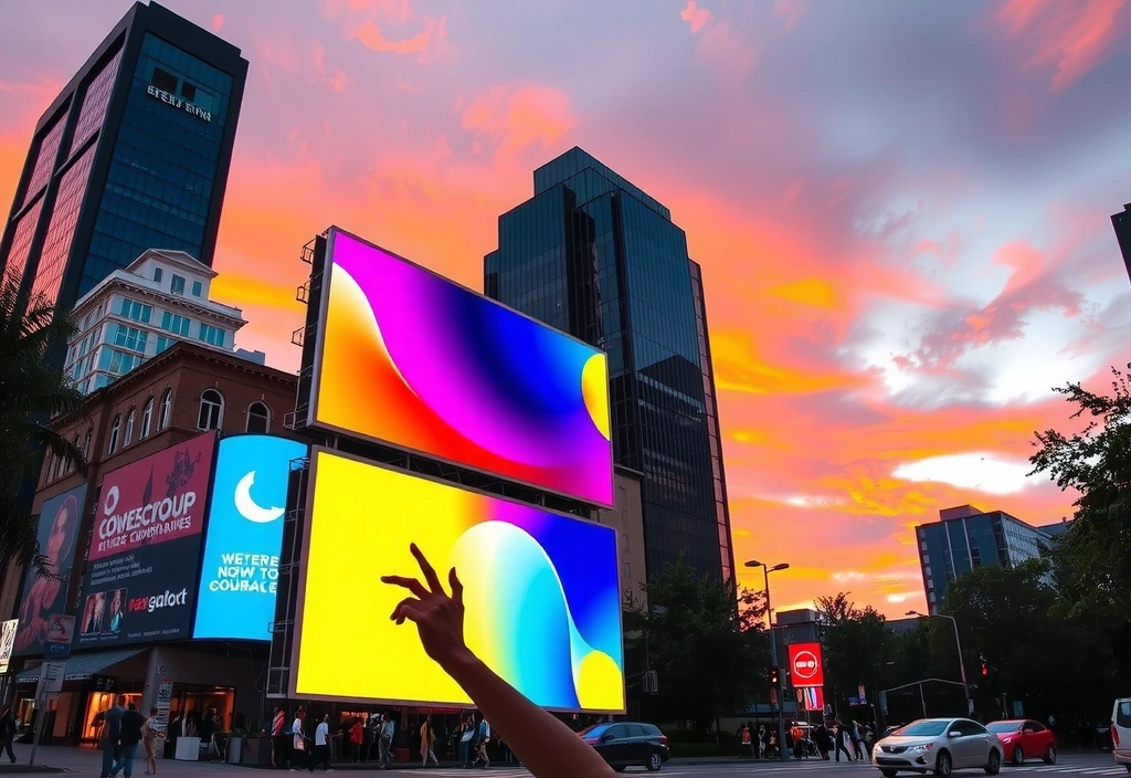 Panou publicitar urban la apus