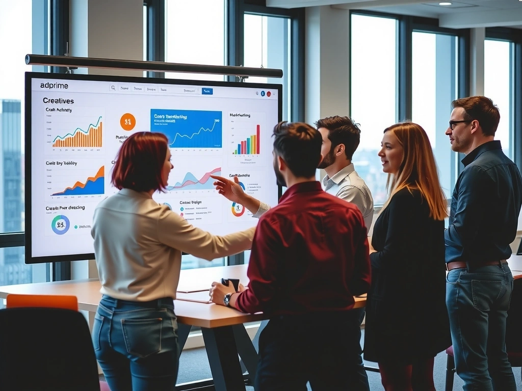 Echipă adprime lucrând la strategii de marketing