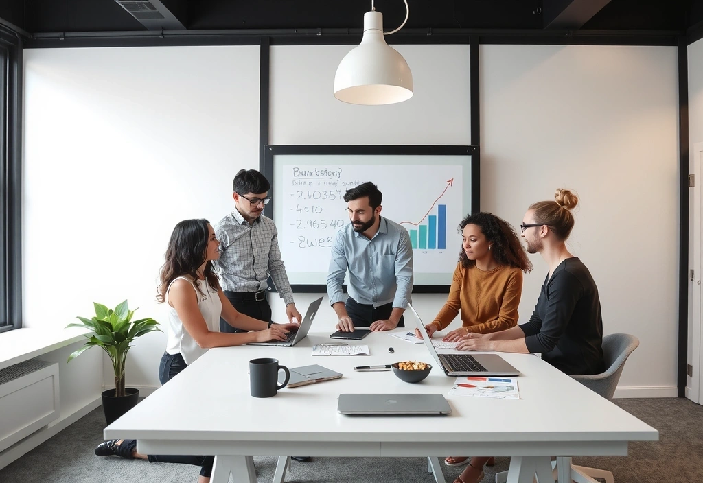 Echipa adprime discutând strategii de marketing